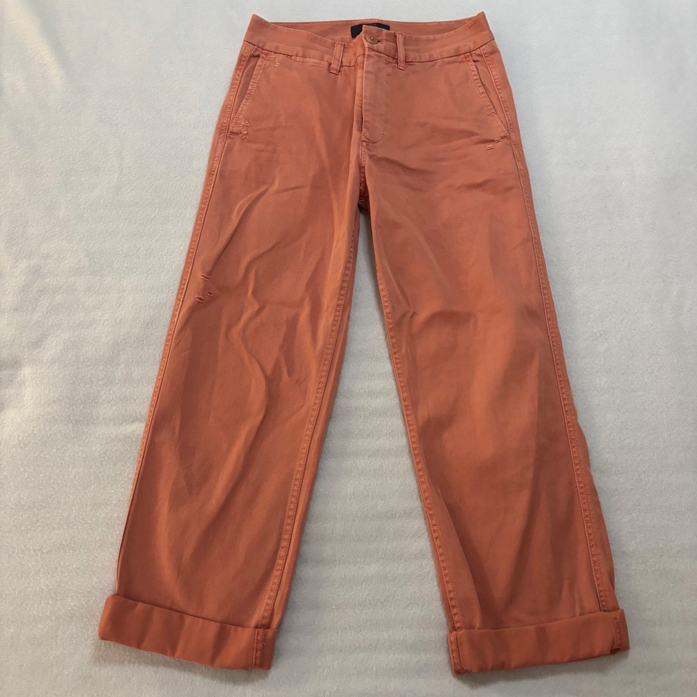 J.Crew Chino Pants Womens 0 Coral Orange Wide Leg Distressed Cuffed Crop Casual